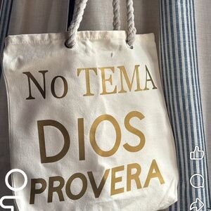 White and Gold Inspirational Tote Bag with Rope Handles